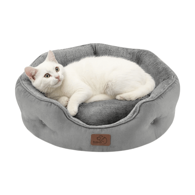 Waschbares Katzenbett mit doppelseitigem Kissen für Katzen & kleine Hunde (S, 51x48x15 cm, Grau)