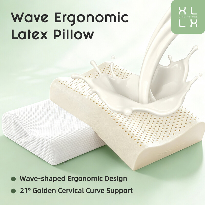 XLLX Latexkissen (Dream Wave) - Linderung von Nacken- und Schulterbeschwerden, ergonomisches Design, Schlafzimmer, Schlafkomfort - 60*40*10/12 cm, 93 % Latex - Hergestellt aus natürlichem Latex aus Thailand