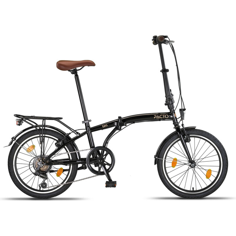 PACTO TEN - 20 Zoll hochwertiges Faltrad, Stahlrahmen, 6-Gang Shimano-Schaltung, faltbares Citybike, Schwarz