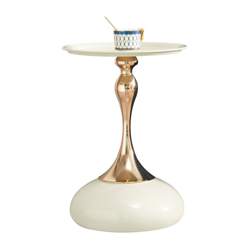 URBAN MEUBLE Luxus-Serie runder Beistelltisch mit Sockel - Creme & Champagnergold, D38*H54 cm (1 Stück)