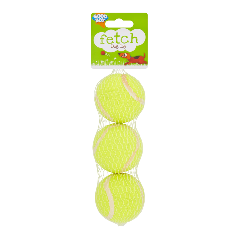 Good Boy Dog Fetch Tennis Balls 3-Pack Set - Durable Chew Resistant Balls for Outdoor Play and Training