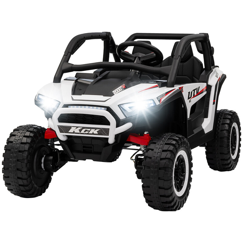 Aiyaplay White 370-355V70wt 2 Seater Ride On Truck, 24V 7Ah Battery Powered Electric Ride On Car With Parental Remote Control, Spring Suspension, 3 Speeds, Led Lights, Mp3, Horn, Music,