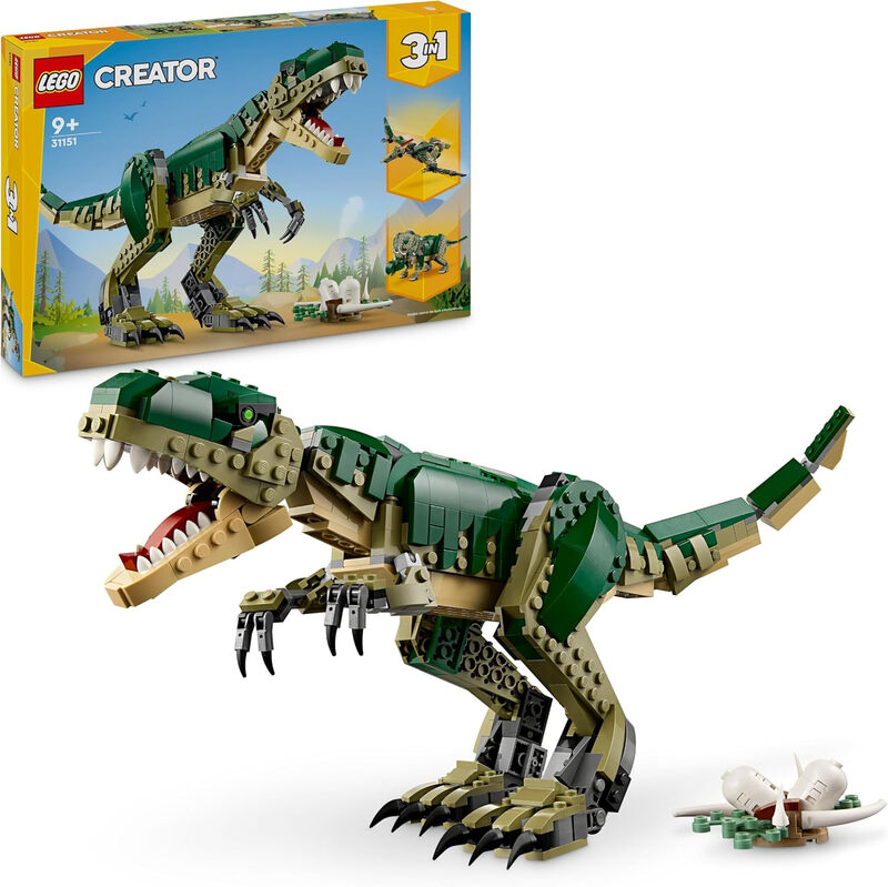 LEGO Creator T.Rex, 3-in-1 Dinosaurier verwandelt sich in einen Triceratops oder Pterodactylus, Bewegliches Dinosauriermodell für Kinder, Geschenk für