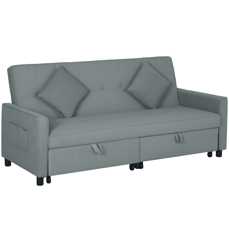 Homcom Sofa Bed 3 Seater Fold Out with 2 Cushions Grey