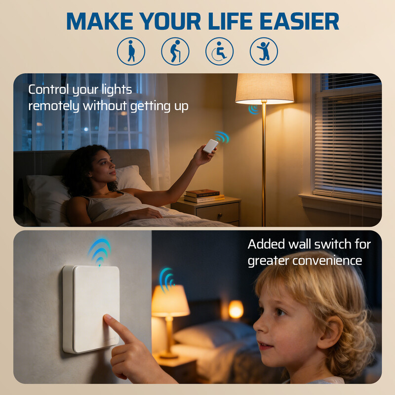 Dewenwils draadloze lichtschakelset, 2 schakelaars voor lampen, zonder bekabeling, tot 2300 W, bereik tot 30 m, wit