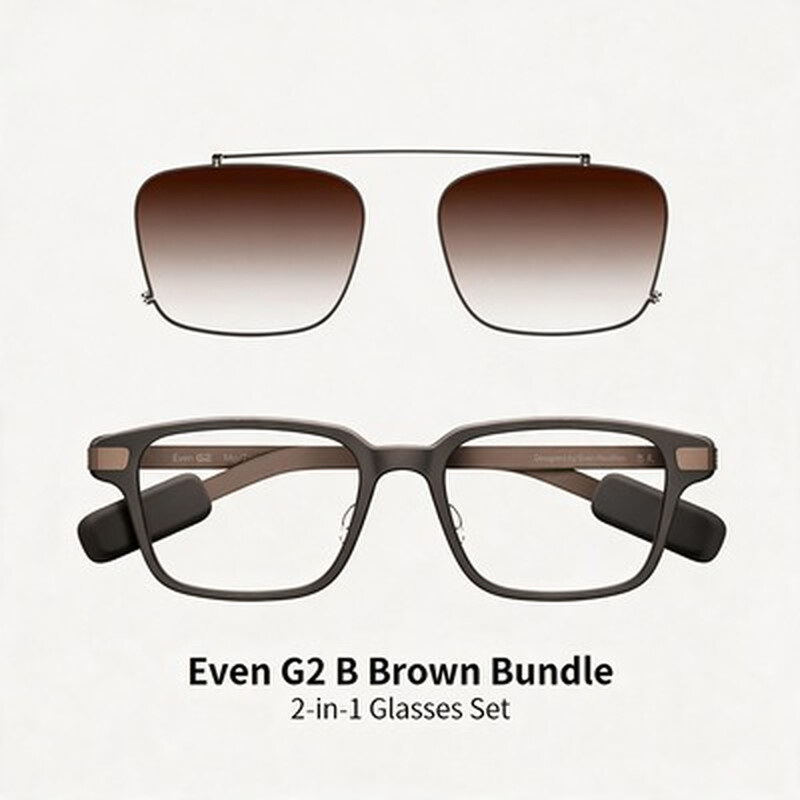 Even Realities - Even G2 B Braun (Rechteckig) + Clip & Pouch Braun Rechteckiges Bundle - Alltagsgerechte Display-Smart-Glasses mit Clip-Sonnenblende, Kamerafrei, Datenschutz-First, 2-Tage-Akku, Leistungsstarke Funktionen zur Erweiterung Ihrer Sicht und zu