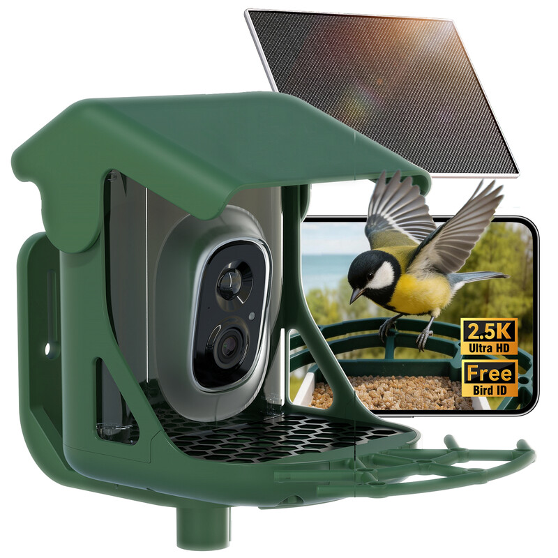 CINMOORE 2.5K Bird Feeder with Camera HD Live View, AI Birds Identifications, Cloud Storage, 2.4G WiFi Smart Bird Feeder with Camera Solar Powered, 10000+ Birds Identifications, Squirrel Recognition, Residual food detection