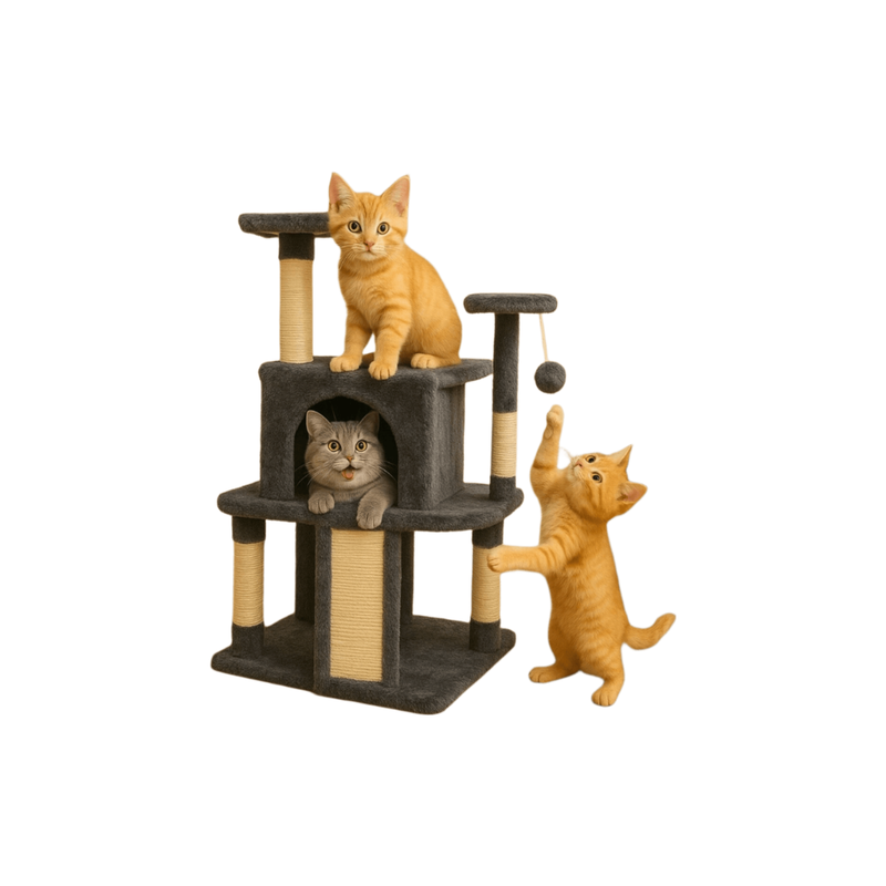H.XUN mehrstöckiger Kratzbaum mit Liegemulde – platzsparendes Design für große Katzen, Sisal-Kratzsäulen, Katzen-Klettergestell, Katzenspielzeug