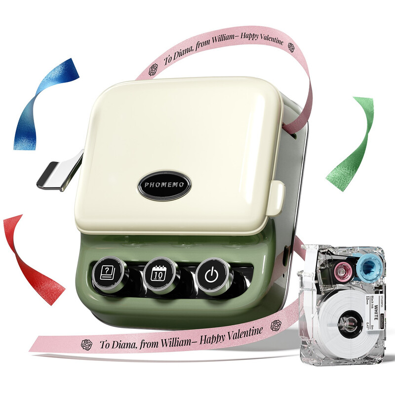 Phomemo P15 tape-etikettenprinter, Bluetooth retro labelprinter met cadeaubox, - met 1 stuk labelnavulling