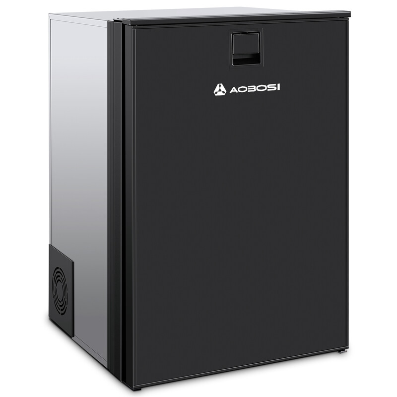 AAOBOSI 110L draagbare elektrische koelkast, ontwerp met twee temperatuurzones en ledverlichting, grote capaciteit voor campers, 12/24V, temperatuurbereik -15°C tot +10°C (5°F tot 50°F); geschikt voor auto's, caravans, boten, kamperen en reizen.