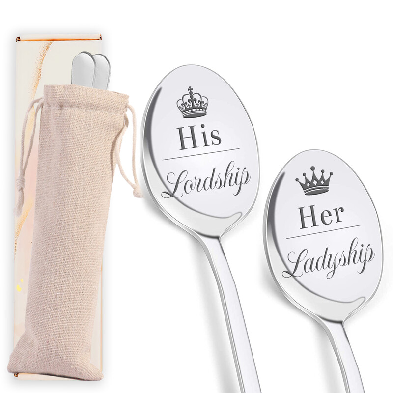 2PC Playful Aristocratic Spoon Set, Stainless Steel Spoons Featuring "Lordship/Ladysh