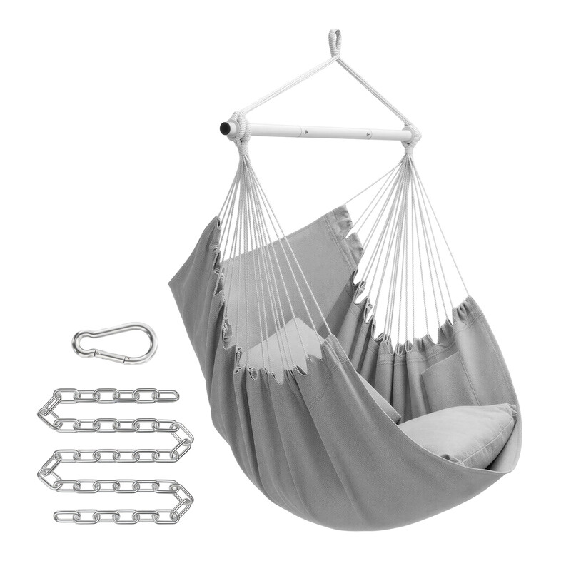 JOYFURNOS Hanging Chair, Hanging Swing with 2 Cushions, Swing Chair, Metal Chain, Load Capacity up to 150 kg, Indoor, Outdoor, Living Room, Bedroom, Gray