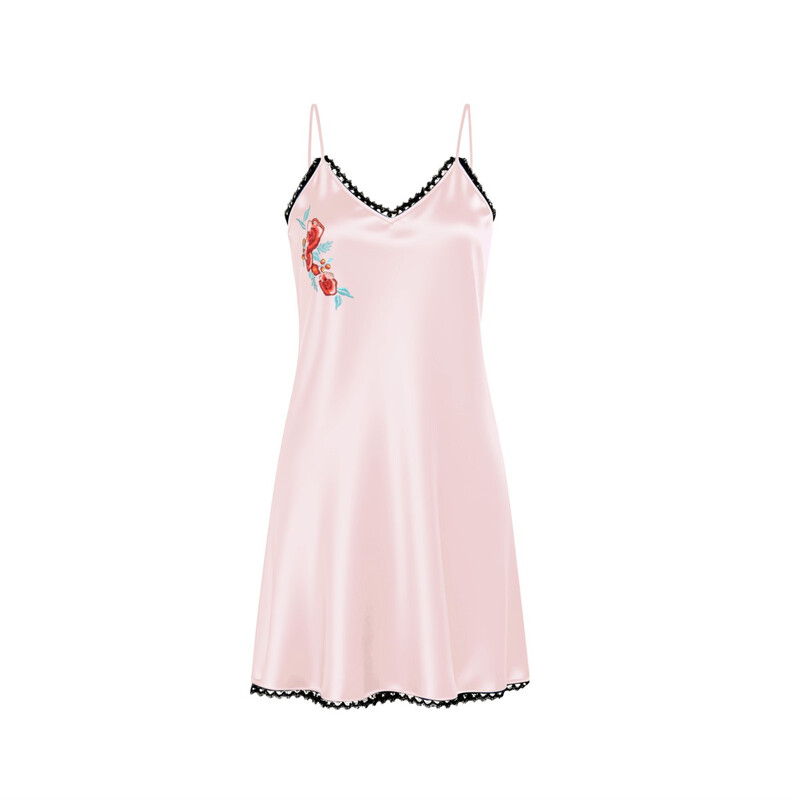 lace v-neck pink silk-like suspender dress M
