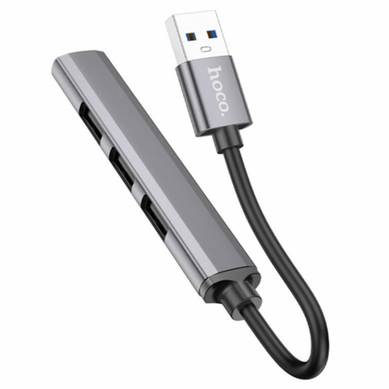 HOCO HB26 4-in-1 USB Hub - USB3.0/ USB2.0*3 - Metal Grey