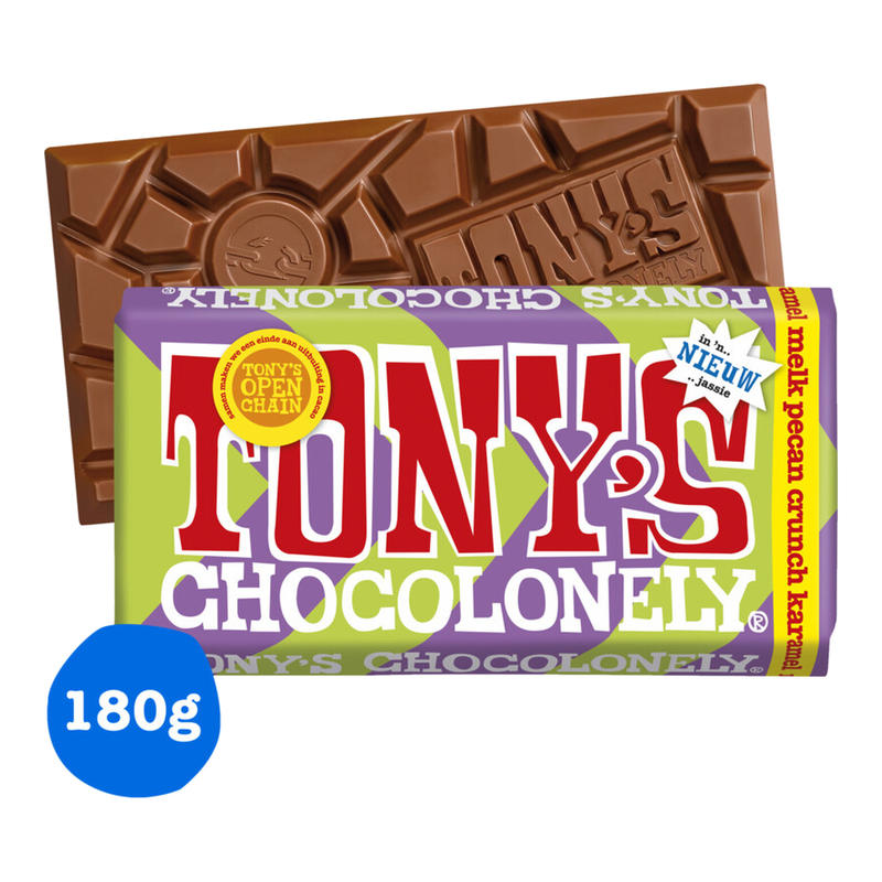 Tony's Chocolonely Melk Pecan Karamel Chocoladereep - 180 g