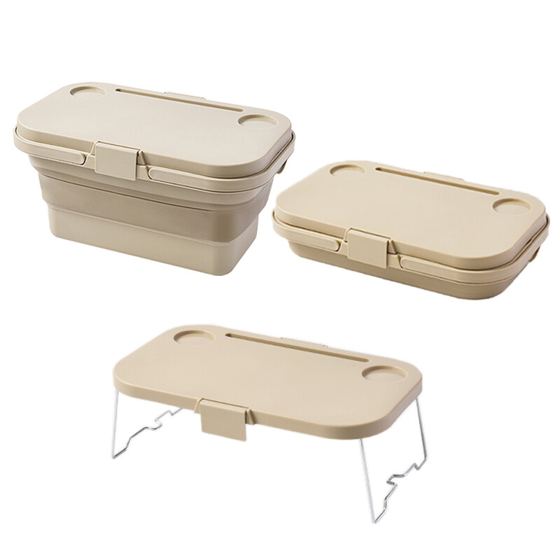 JORDAN&JUDY Faltbarer Aufbewahrungskorb, Deckel dient als Mini-Tisch, Khaki, 47 x 28,5 x 23,5 cm