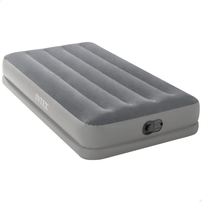 INTEX Dura-Beam Prestige Mittelhochliegendes Luftbett Einzelbett mit FastFill USB-Pumpe – 99 x 191 x 30 cm, Grau, 1-Person