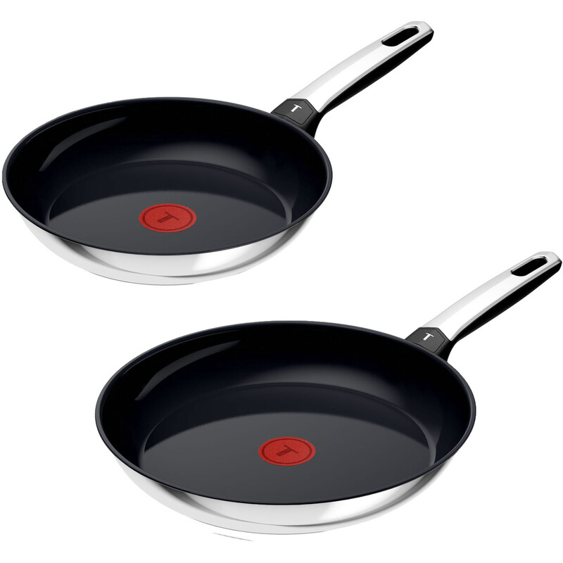 Tefal Emotion+ 2-teiliges Bratpfannen-Set, Hochglanz polierter Edelstahl, 24 cm & 28 cm Durchmesser, 8,2 cm Pfannenhöhe, 43,4 cm/47,4 cm …