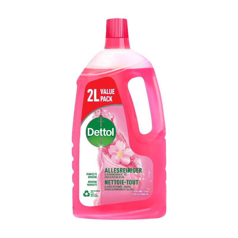 Dettol Allesreiniger Kersenbloesem 2L - Frisse geur voor de afwasmachine, effectief en hygiënisch schoon.