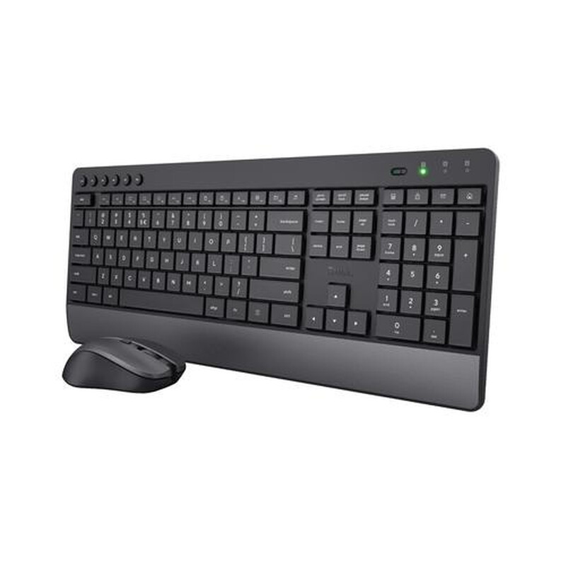Trust Trezo Comfort - Draadloze toetsenbord- en muisset - Stille toetsen - Polssteun - Draadloos - US/QWERTY - Zwart