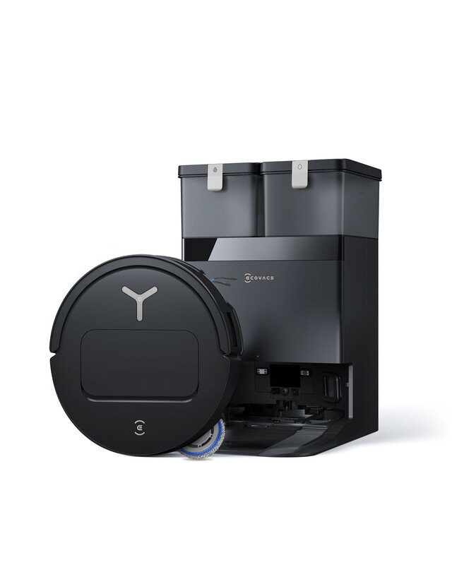 DEEBOT T50 OMNI robot aspirateur et laveur (Noir) avec station OMNI tout-en-un incluant le dosage du nettoyant, OZMO Turbo 2.0, jusqu'à 25 000 Pa de puissance d'aspiration, lavage des bords adaptatif TruEdge 2.0, ZeroTangle 3.0, AIVI 3D 3.0, relevage de l