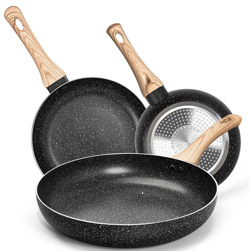 Nonstick Frying Pan Set, 8 / 9.5 / 11 Inch Frying Pans with Black Marble Nonstick Coa