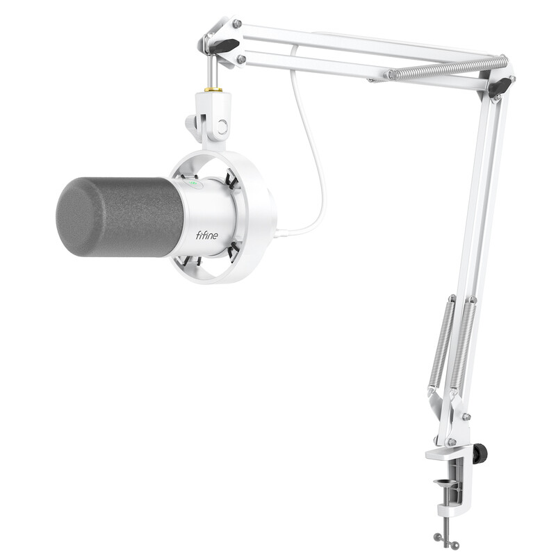 FIFINE K688 Dynamisches Mikrofon mit Mikrofonarm, Studio-Sprechmikrofon mit XLR, Podcast-USB-Mikrofon-Kit für PC mit Stummschalttaste, Lautstärkeregler und Kopfhöreranschluss, für Streaming und Aufnahme - K688CT Weiß