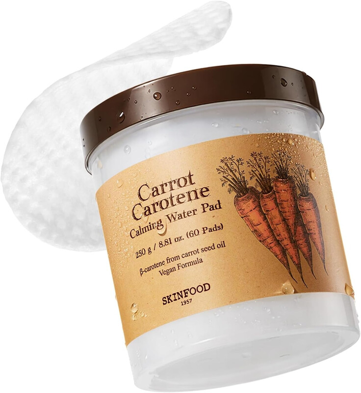 SKINFOOD Wortel Caroteen Kalmerende Waterpads 250 g 60 Stuks - Roodheid Verlichtende Gezichts Wattenschijfjes Voor Gevoelige Huid, Vegan, Dierproefvrij