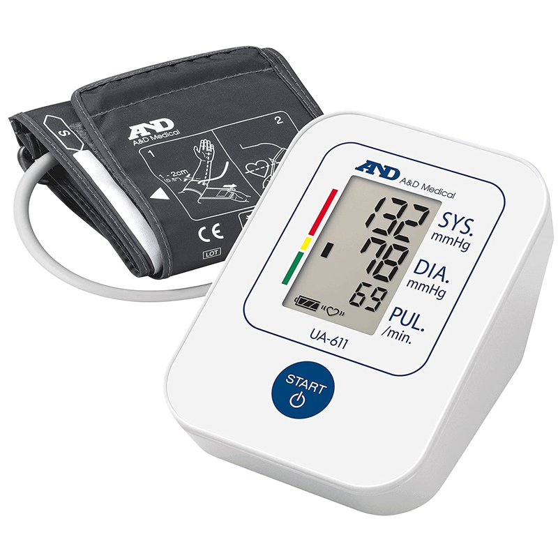 Upper Arm Blood Pressure Monitor – One-Touch Operation, Large Display – White, UA-611