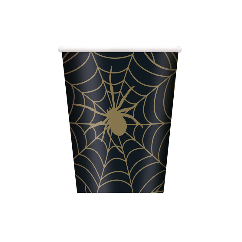 Unique Party Spider Web Halloween Paper Cups 8 Count (266ml) | Seasonal Party Supplies & Disposable Tableware