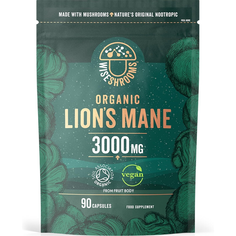 Wiseshrooms Organic Lion's Mane 3000Mg Cognitive Support Capsules - 90 Capsules