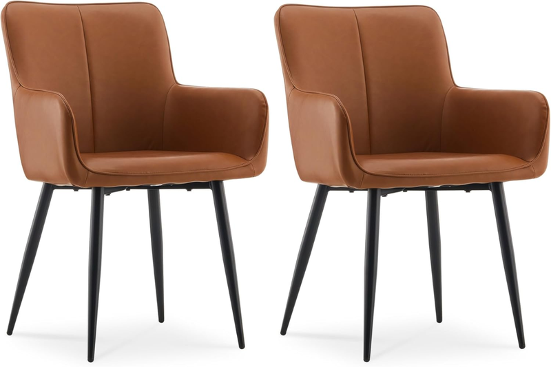 CLIPOP Faux Leather Dining Chairs with Arms and Metal Legs, Living Room Armchair with Upholstered Back for Counter Breakfast Dining Room Reception 0653 brown 58*69*86 cm