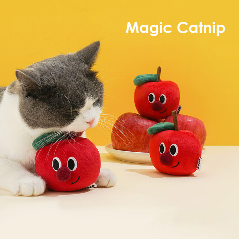 Apple Catnip Cat Toy, 9cmx10cm Interactive Self-Play Chew Toy