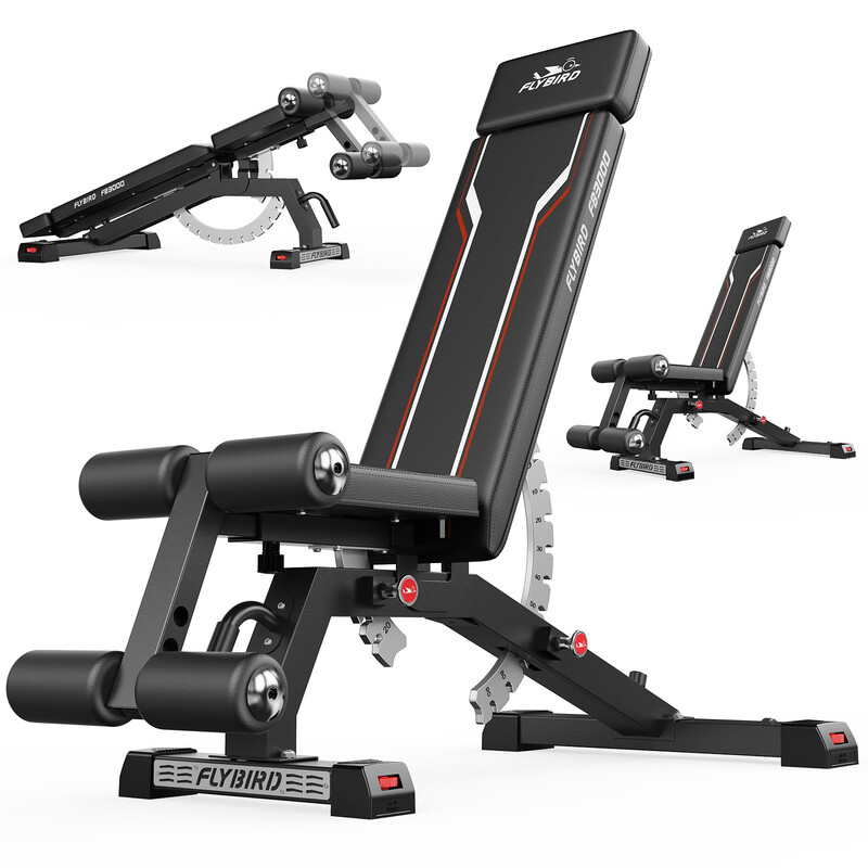 FLYBIRD Multifunctionele houtbank, verstelbare professionele trainingsbank met 544 kg draagvermogen voor thuisfitness, snelle aanpassing, ruimtebesparend opvouwbaar, 80% voorgemonteerd
