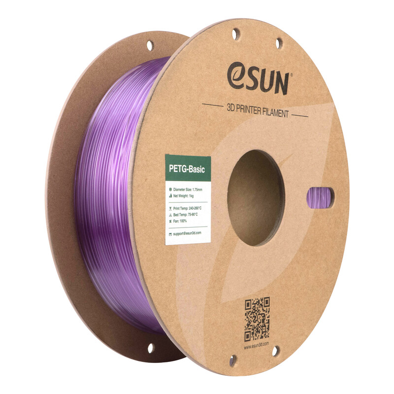 eSUN PETG-Basic Transluzentes Helllila 3D-Filament 1,75 mm, Hochgeschwindigkeitsdruck, Kosteneffizientes Einstiegs-3D-Druckmaterial 1 kg (2,2 lbs) Karton-Spule