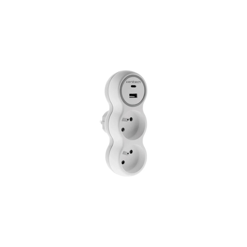 Zenitec Bolea multiprise 2 x 16 A avec 2 ports USB A/C - blanc et gris