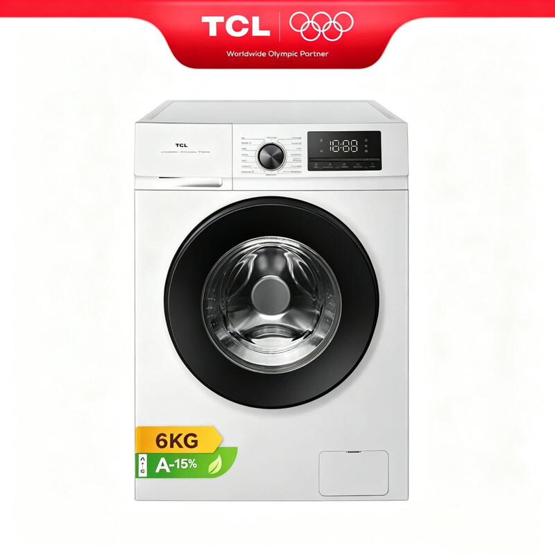 TCL Waschmaschine, 6 kg, Energieeffizienzklasse A-15 % mit BLDC-Motor, Dampfwaschgang, Schnellwaschgang 15 Min., Kindersicherung, Wabenkessel [Energieklasse A] FF0106WA2AMDE