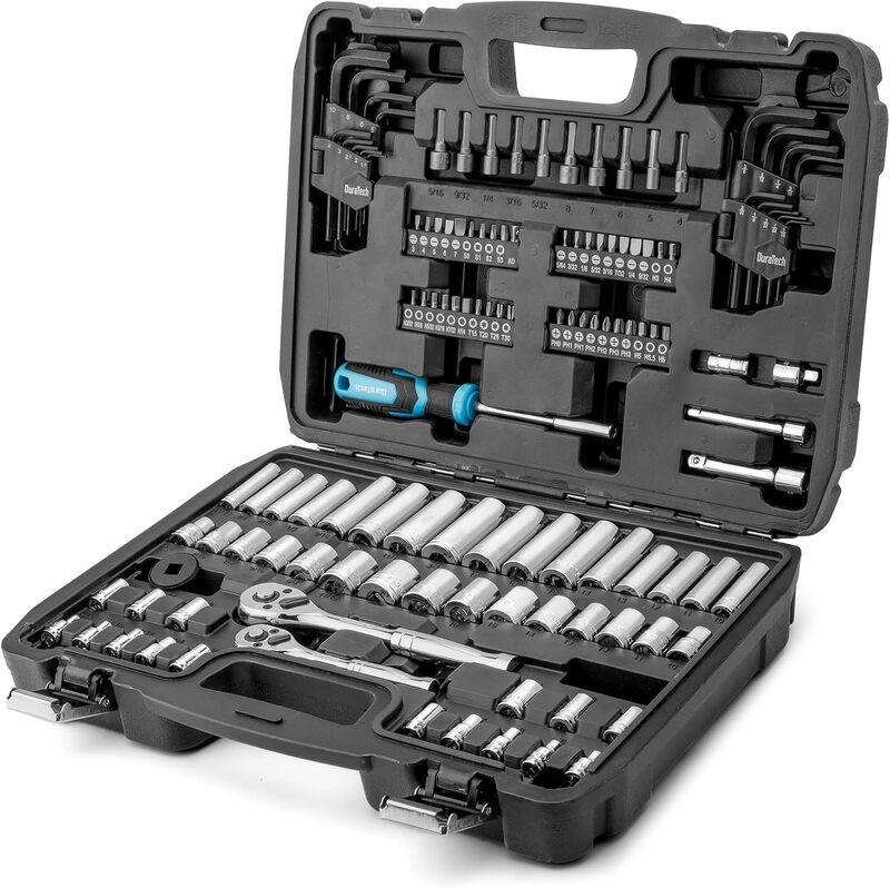 121-Piece Mechanics Tool Set, 1/4" and 3/8" Drive Socket Set, Cr-V Metric and Imperia