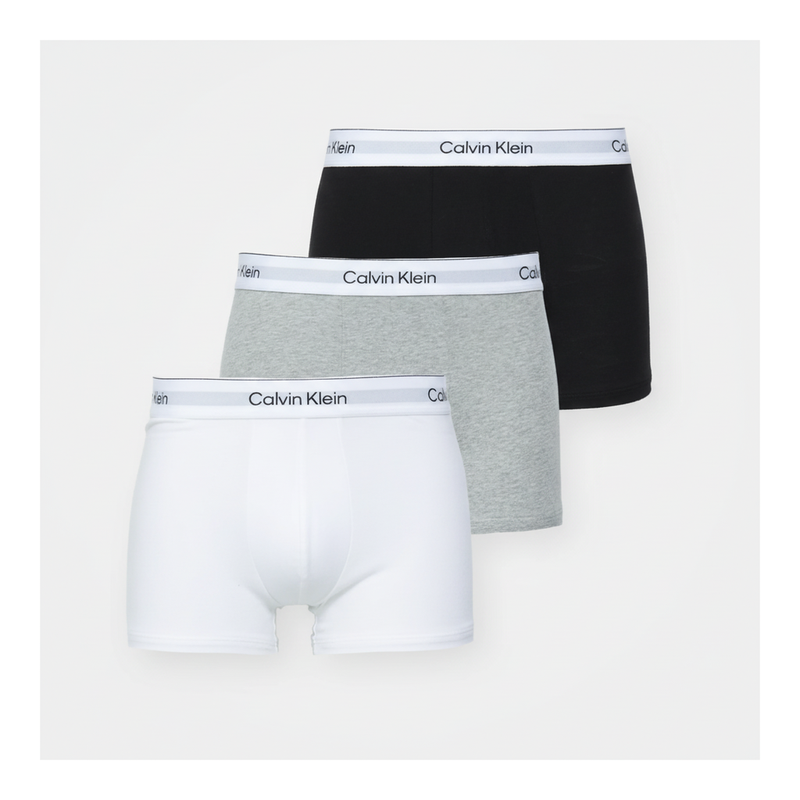 Calvin Klein Herren Unterhosen: 3er-Pack Icon Trunk in Schwarz, Weiß, Grau meliert aus Baumwoll-Stretch, Größe XL