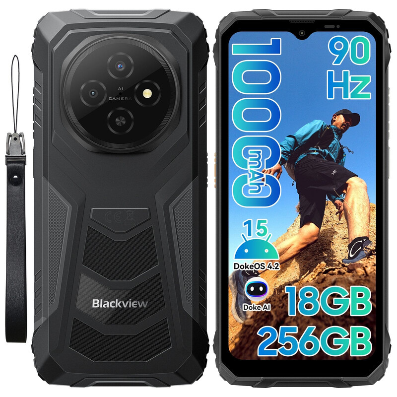 Blackview FORT 1 Unlocked Rugged Smartphone, Android 15 4G LTE Phone, 18GB RAM (6GB+12GB Expansion) + 256GB ROM, 6.56" 90Hz HD+ Display, 10000mAh Batt