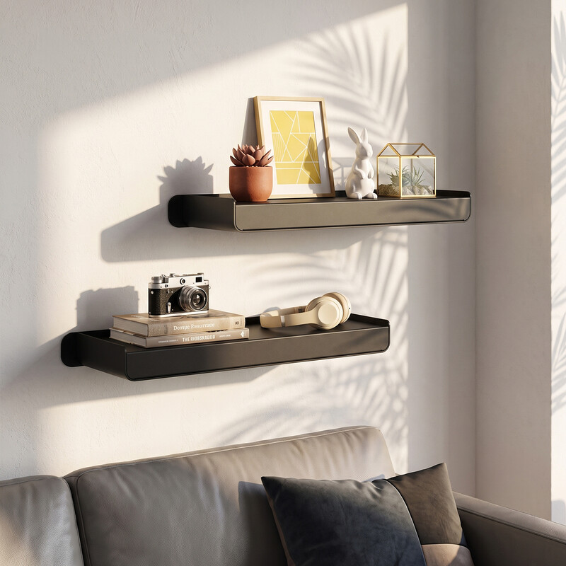 kapanou Black Floating Shelves for Wall Display, Wall Mounted Aluminum Shelf for Book Storage, Bathroom, Living Room, Bedroom, Kitchen, Modern and Heavy Duty Hanging Shelves for Home Decor, New Year Sale, Top Gift Picks