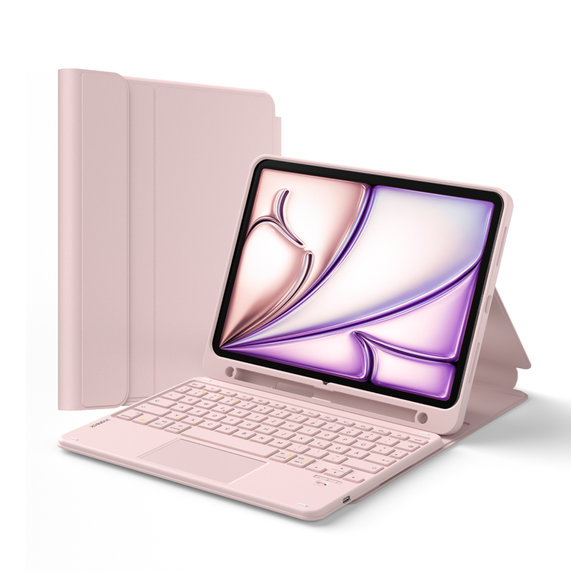 Inateck iPad 11 Hülle mit Tastatur(A16 2025), iPad 10 Gen. Hülle mit Tastatur,für iPad Air 11" M4/ M3/M2 (2026/2025/2024),Air 5/4, Pro 11,mit Touchpad und Stifthalter, Abnehmbar,QWERTZ,Classic N0001 Rosa