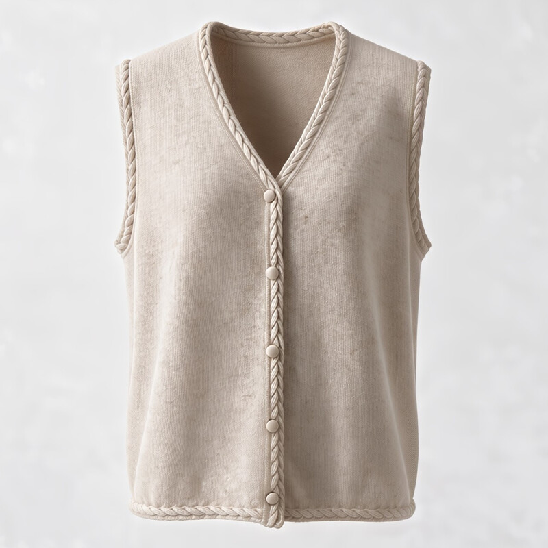 100 % Kaschmir V-Ausschnitt Ärmellose Strickjacke für Damen - Creme Herbst Winter Weste Strickware Natur Hellbeige L