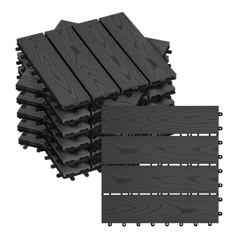 WOLTU WPC Bodenfliesen Set aus 22 Outdoor-Holzfliesen für Veranda Terrasse Garten, 30 x 30 cm 2m², Outdoor-Verbundfliesen für Terrasse, Garten Anthrazit