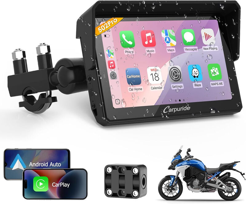 W502PRO for Motorcycle CarPlay& Android Auto& Dual Bluetooth - 5" Waterproof GPS Navi