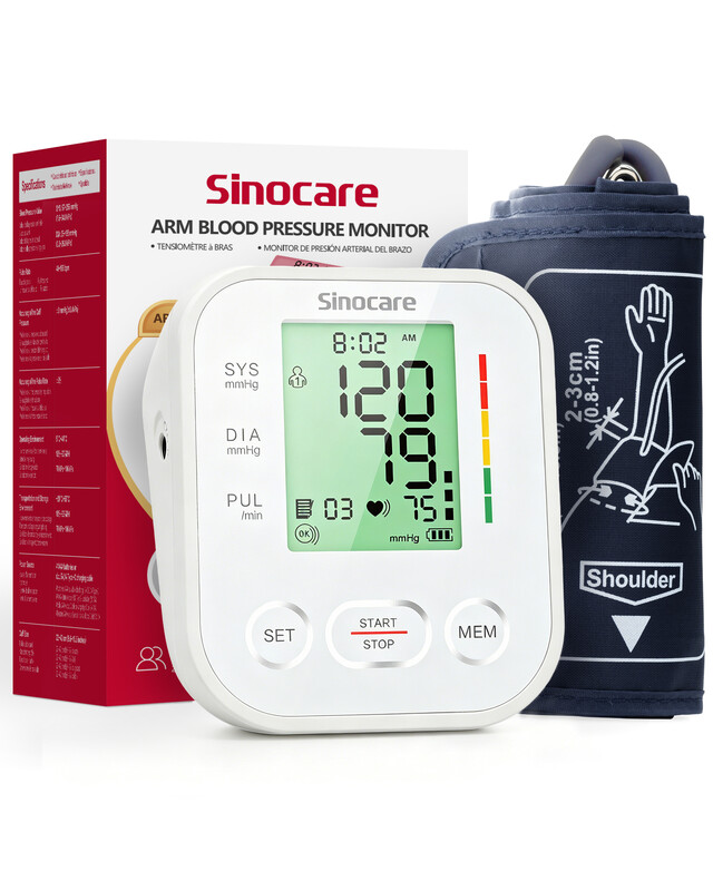 Sinocare arm electronic blood pressure monitor~ARM-30E+ no voice/white casing/5 languages/4-color backlight/adult large size 1 unit/box 24 units/case