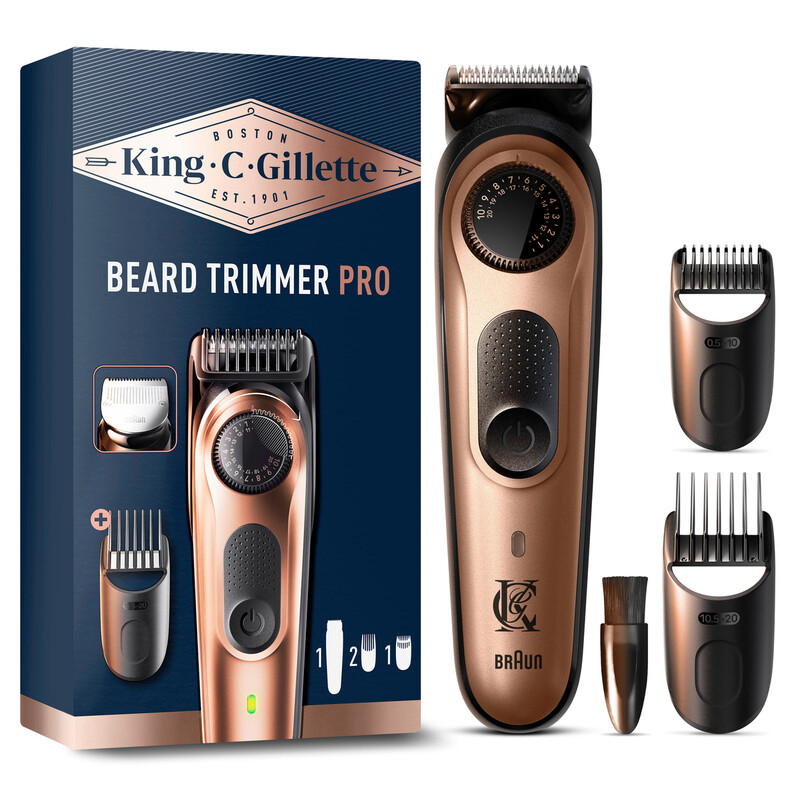 King C Gillette kabelloser Barttrimmer PRO für Männer mit 40 Längeneinstellungen. 1 Trimmer, 1 Präzisionstrimmer, 1 Reinigungsbürste, 4 …