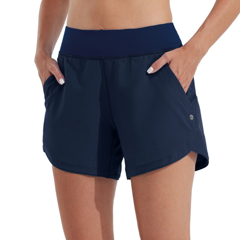 Women's Swim Board Shorts UPF 50+ High Waisted Swimming Shorts with Liner Pockets 5"