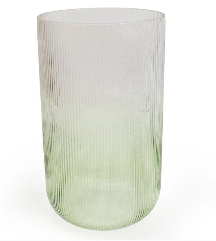 Candlelight Green Vase Two Tone Ridged Glass /Clear H:26cm