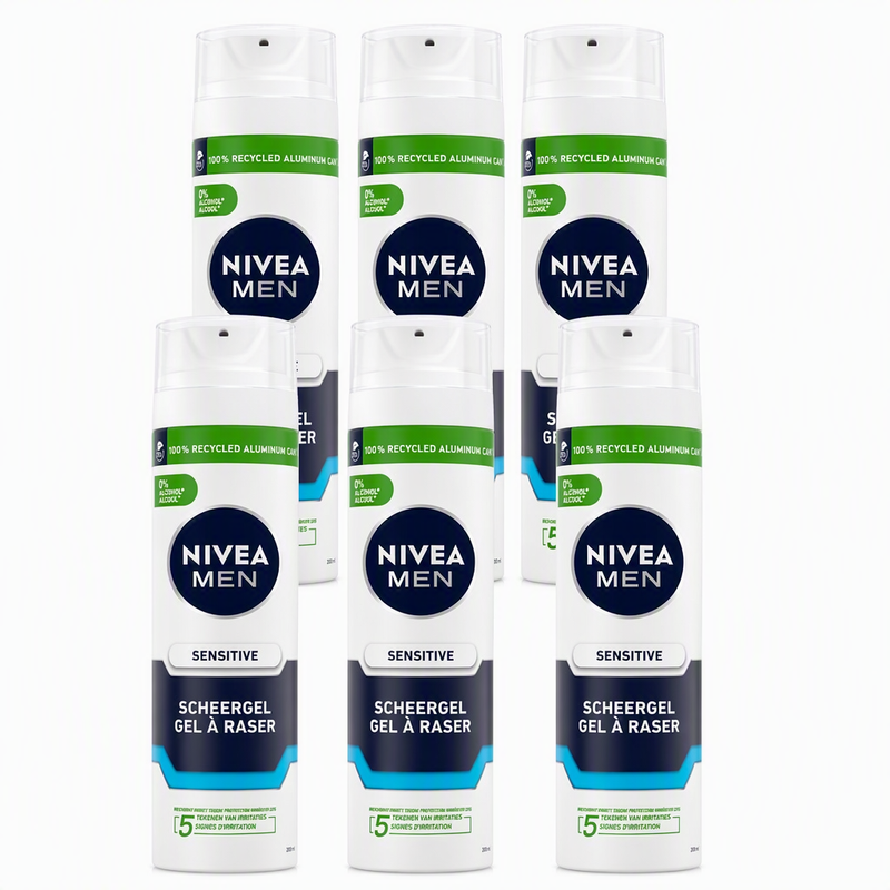 NIVEA MEN Sensitive Scheergel - Bevat Kamille, Toverhazelaar en Hydraterende Vitamine E - Scheergel voor Gevoelige Huid 200 ml (6-Pack)